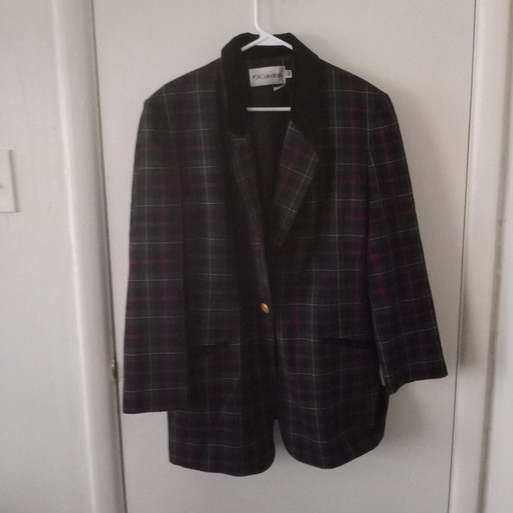 VTG Plaid Single Gold Button Jacket